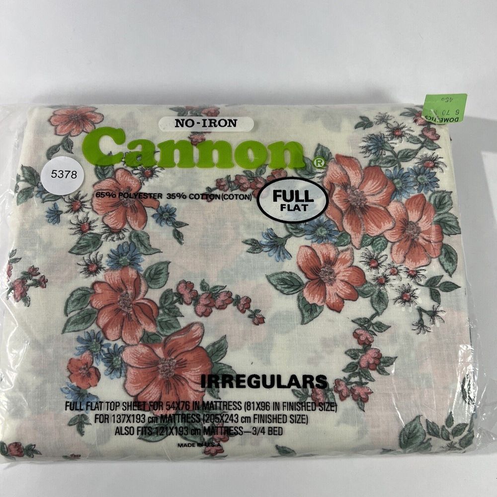 Vintage Cannon Irregulars No Iron Full Flat Bed‎ Sheet Flowers New USA 54x76
